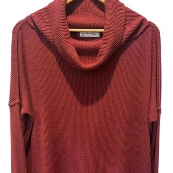 Free People Sweaters - Free People Burgundy Red Waffle Knit Cowl Neck Oversized Tunic Size XS